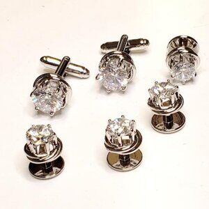5mm Cubic Zirconium Stone Cuff Links/ 4 Studs 3mm CZ Stones / Silver Love Knot
